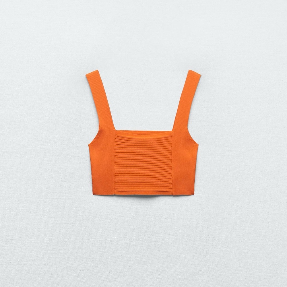 Zara Orange Ribbed Tank Top and Midi Skirt